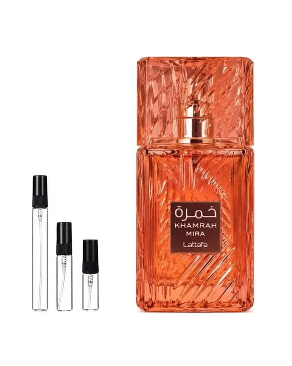 Lattafa Khamrah Mira sample – decant in glazen sprayflesje (2, 5 of 10 ml)