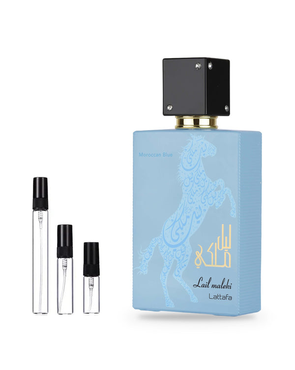Lattafa Lail Maleki Moroccan Blue sample – decant in glazen sprayflesje (2, 5 of 10 ml)