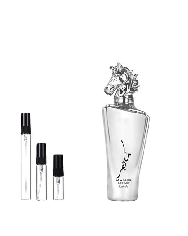 Lattafa Maahir Legacy sample – decant in glazen sprayflesje (2, 5 of 10 ml)