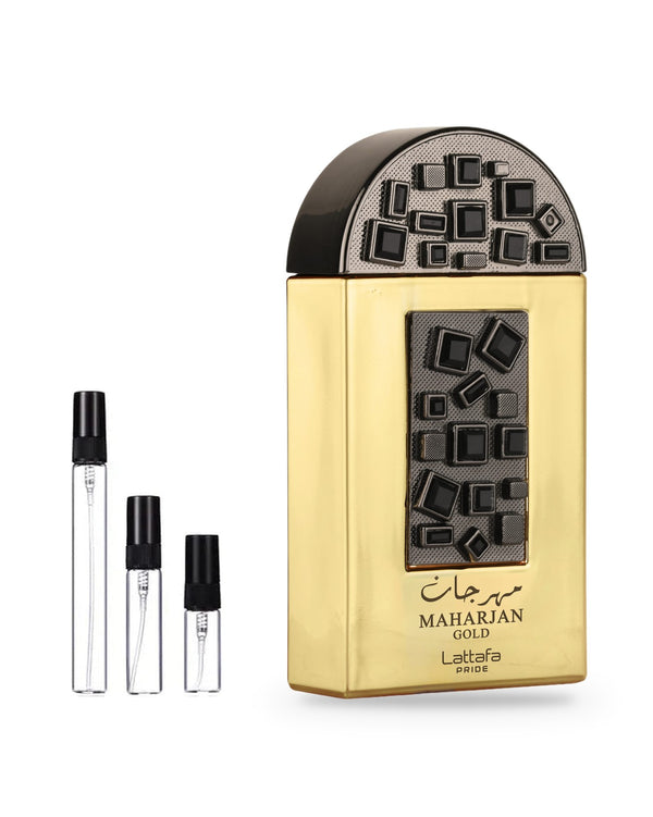 Lattafa Maharjan Gold sample – decant in glazen sprayflesje (2, 5 of 10 ml)