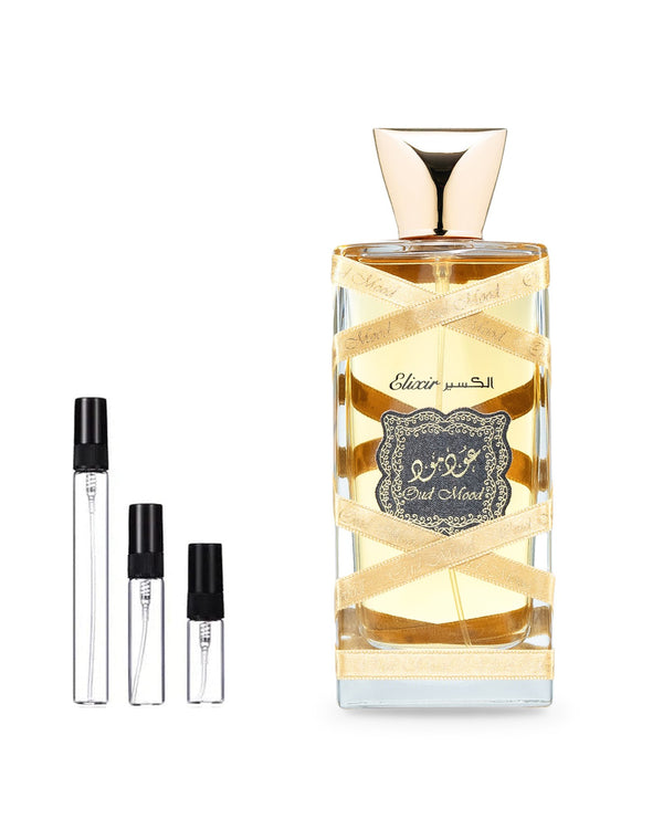 Lattafa Oud Mood Elixir sample – decant in glazen sprayflesje (2, 5 of 10 ml)