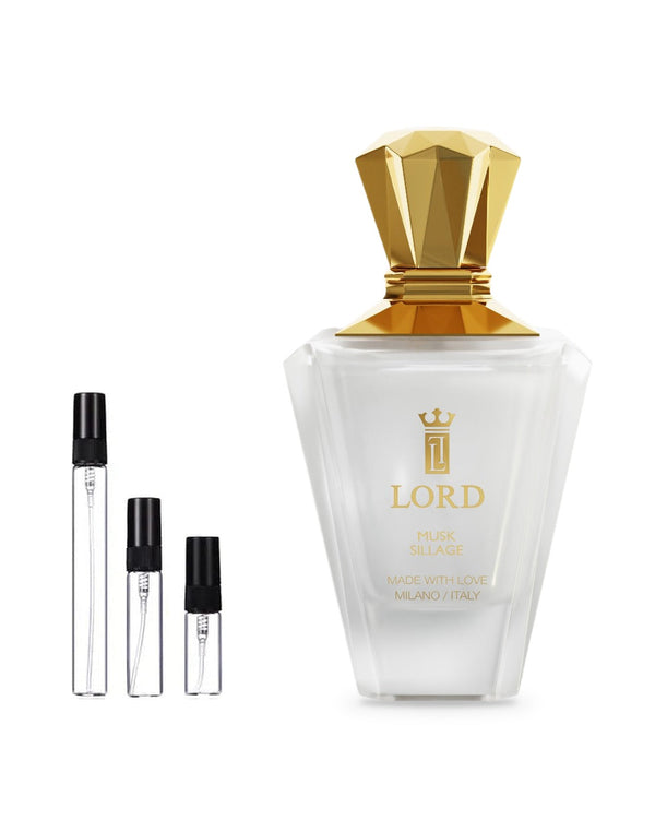 Lord Milano Musk Sillage sample – decant in glazen sprayflesje (2, 5 of 10 ml)