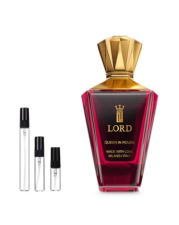 Lord Milano Queen in Rouge sample – decant in glazen sprayflesje (2, 5 of 10 ml)