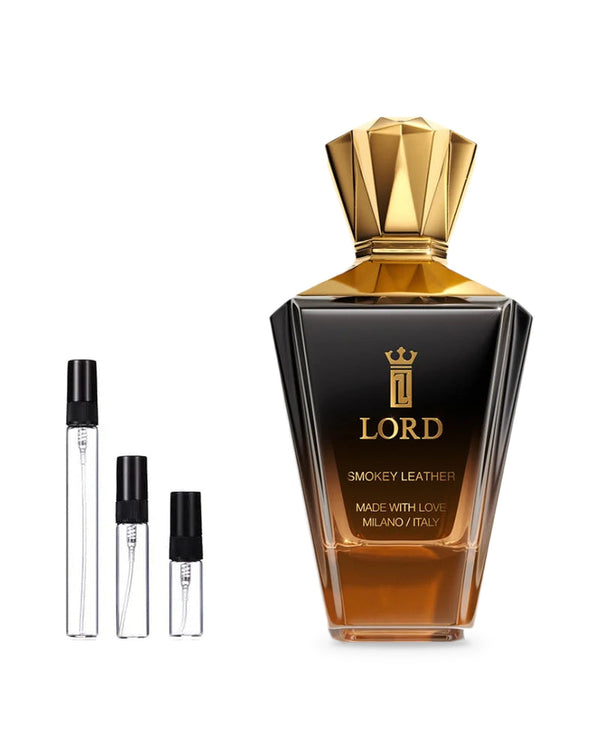 Lord Milano Smokey leather sample – decant in glazen sprayflesje (2, 5 of 10 ml)