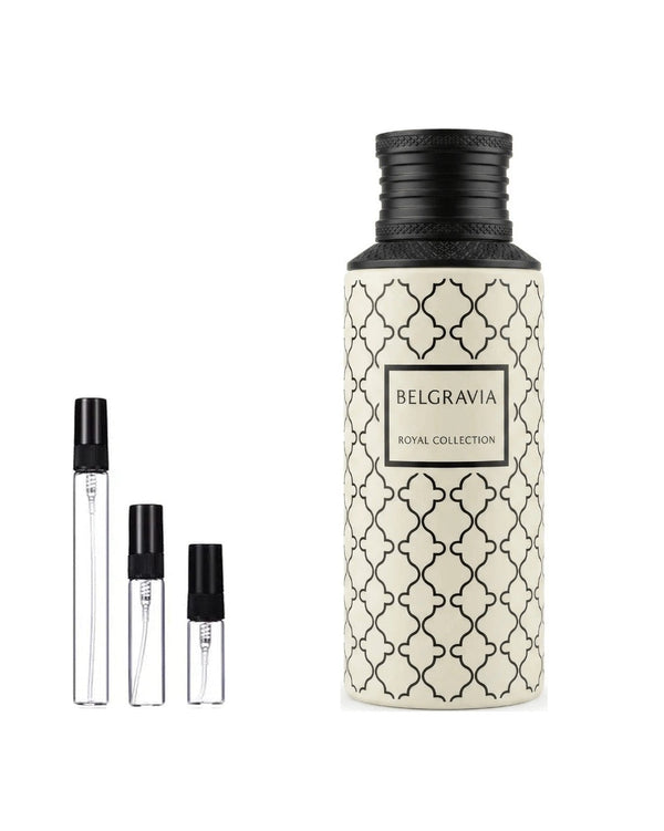 Maison Asrar Belgravia sample – decant in glazen sprayflesje (2, 5 of 10 ml)
