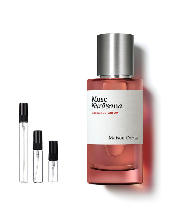 Maison Crivelli Musc Nurāsana Extrait de Parfum Sample – 2, 5 of 10 ml decant in glazen sprayflesje