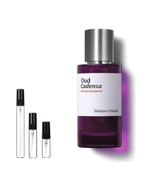 Maison Crivelli Oud Cadenza Extrait de Parfum Sample – 2, 5 of 10 ml decant in glazen sprayflesje