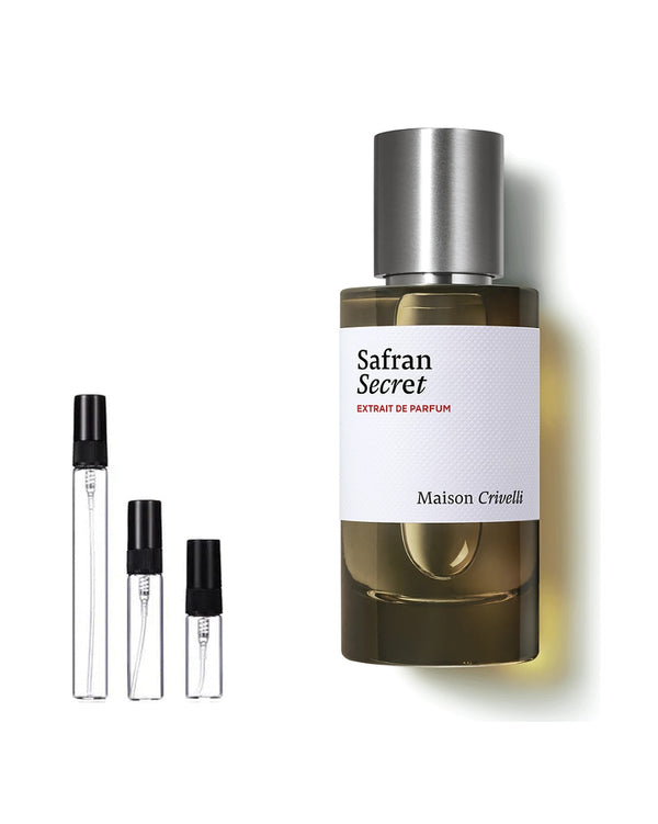 Maison Crivelli Safran Secret Extrait de Parfum Sample – 2, 5 of 10 ml decant in glazen sprayflesje