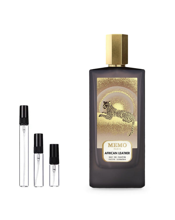 Memo African Leather sample – decant in glazen sprayflesje (2, 5 of 10 ml)