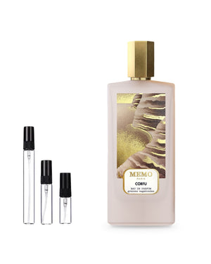 Memo Corfu sample – decant in glazen sprayflesje (2, 5 of 10 ml)