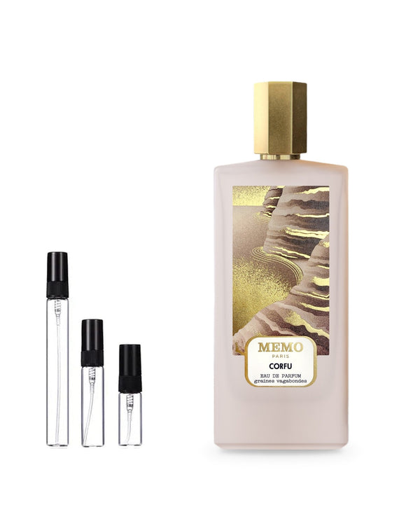 Memo Corfu sample – decant in glazen sprayflesje (2, 5 of 10 ml)
