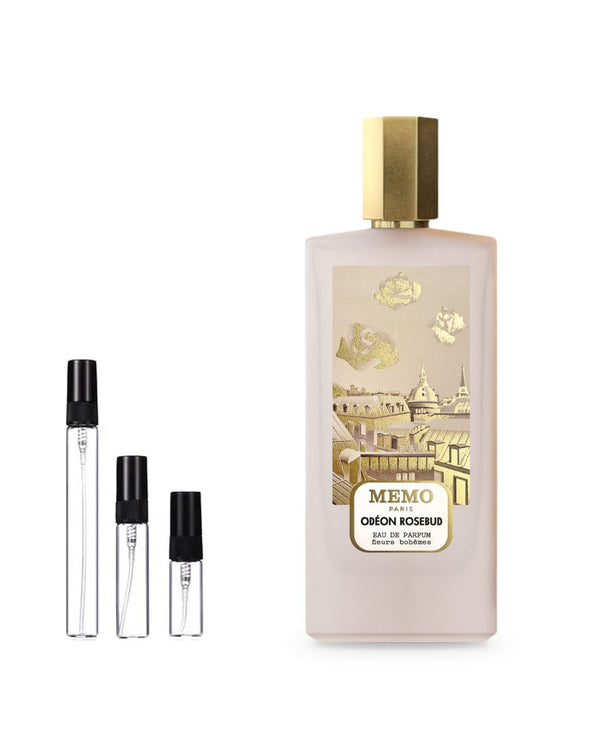 Memo Odéon Rosebud sample – decant in glazen sprayflesje (2, 5 of 10 ml)