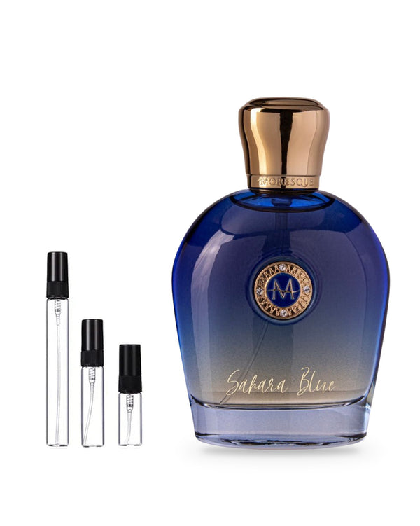 Moresque Sahara Blue sample – decant in glazen sprayflesje (2, 5 of 10 ml)