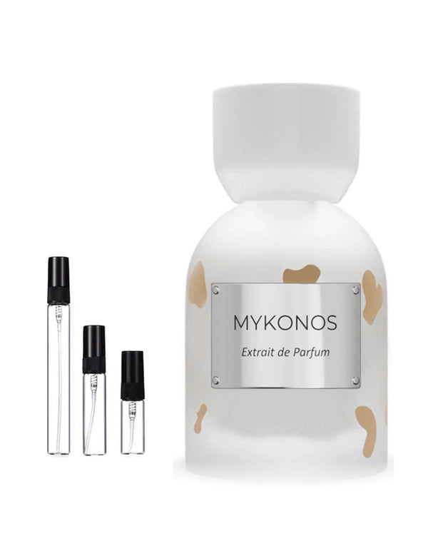 Mykonos Cafe Drops sample – decant in glazen sprayflesje (2, 5 of 10 ml)