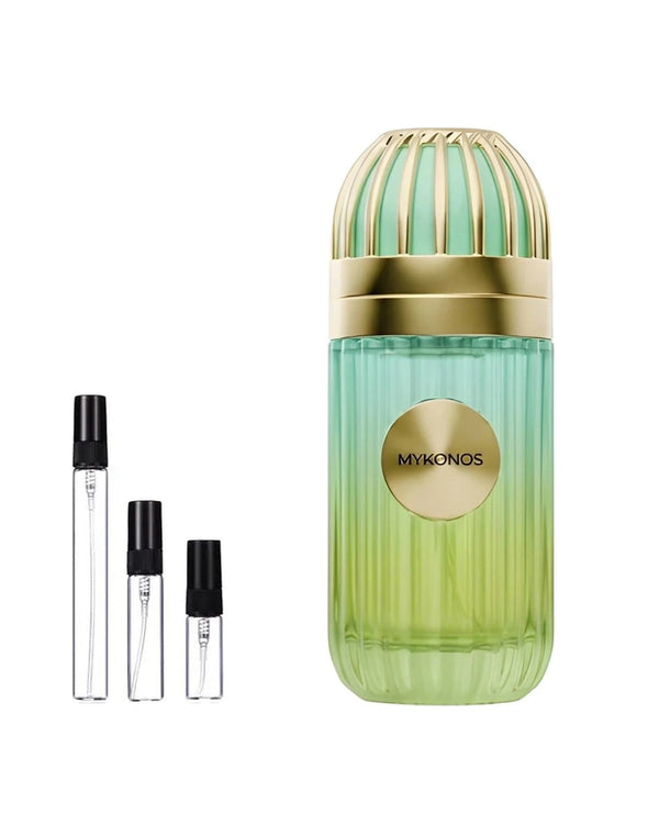 Mykonos Inception Reimagined Extrait de Parfum sample – decant in glazen sprayflesje (2, 5 of 10 ml)