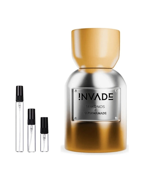 Mykonos Invade sample – decant in glazen sprayflesje (2, 5 of 10 ml)