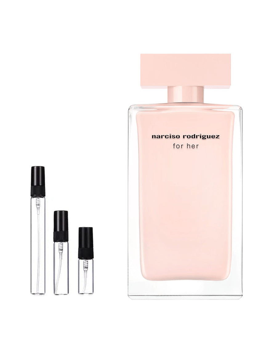 Narciso Rodriguez For Her sample – decant in glazen sprayflesje (2, 5 of 10 ml)