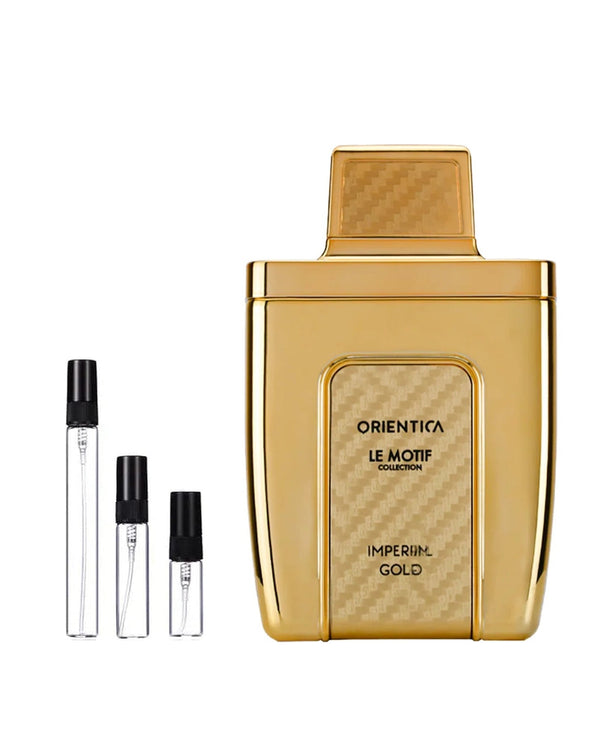 Orientica Le Motif Imperial Gold sample – decant in glazen sprayflesje (2, 5 of 10 ml)