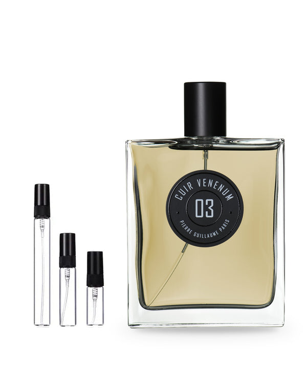 Pierre Guillaume Paris 03 Cuir Venenum sample – decant in glazen sprayflesje (2, 5 of 10 ml)