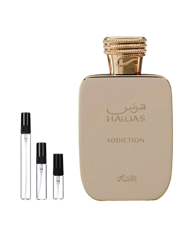 Rasasi Hawas Addiction sample – decant in glazen sprayflesje (2, 5 of 10 ml)