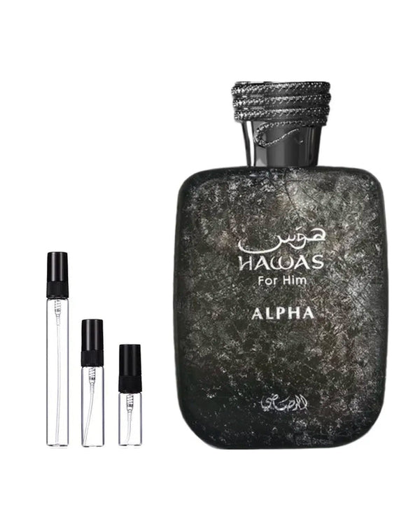 Rasasi Hawas Alpha For Him sample – decant in glazen sprayflesje (2, 5 of 10 ml)
