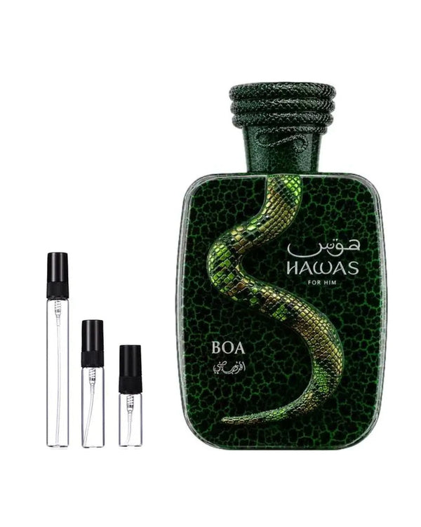Rasasi Hawas Boa For Him sample – decant in glazen sprayflesje (2, 5 of 10 ml)
