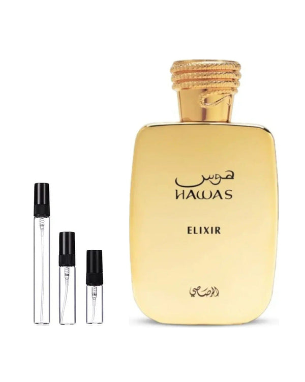 Rasasi Hawas Elixir sample – decant in glazen sprayflesje (2, 5 of 10 ml)