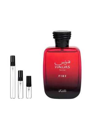 Rasasi Hawas Fire sample – decant in glazen sprayflesje (2, 5 of 10 ml)
