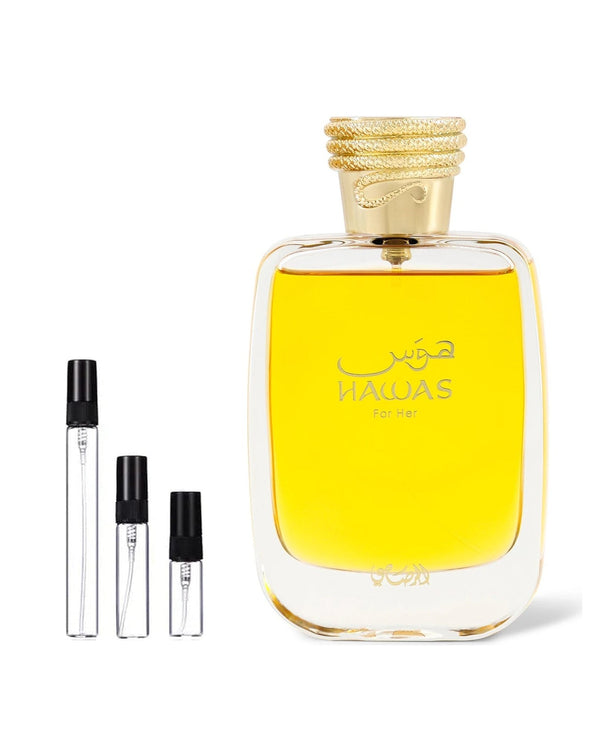 Rasasi Hawas For Her sample – decant in glazen sprayflesje (2, 5 of 10 ml)