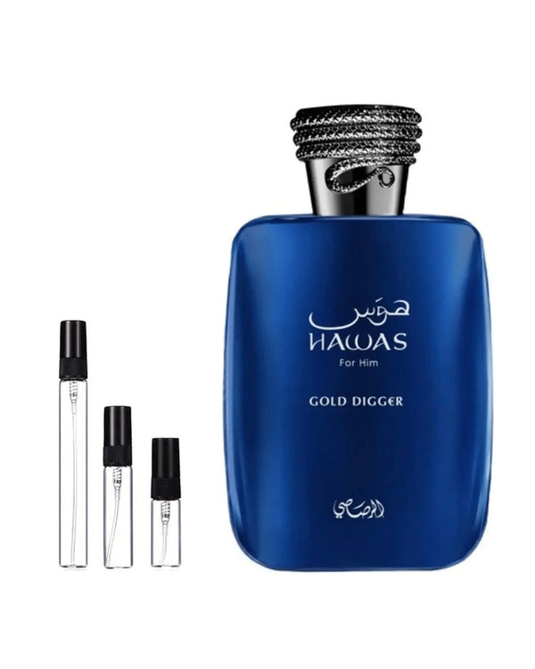 Rasasi Hawas Gold Digger sample – decant in glazen sprayflesje (2, 5 of 10 ml)