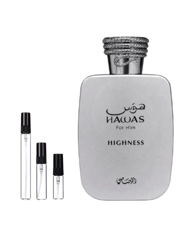 Rasasi Hawas Highness sample – decant in glazen sprayflesje (2, 5 of 10 ml)