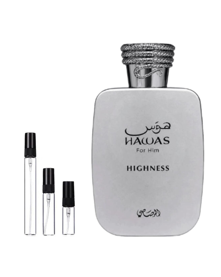 Rasasi Hawas Highness sample – decant in glazen sprayflesje (2, 5 of 10 ml)