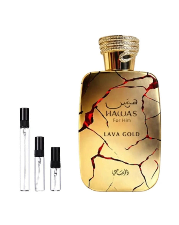 Rasasi Hawas Lava Gold sample – decant in glazen sprayflesje (2, 5 of 10 ml)