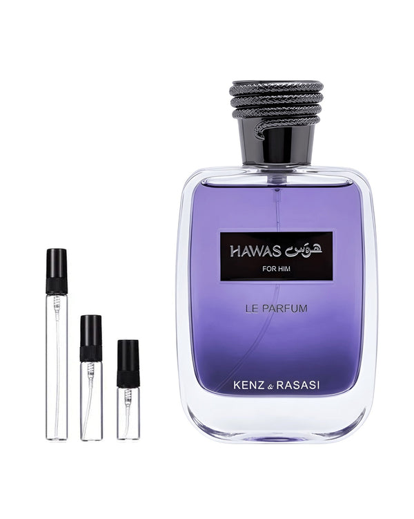 Rasasi Hawas Le Parfum For Him - Kenz De Rasasi sample – decant in glazen sprayflesje (2, 5 of 10 ml)