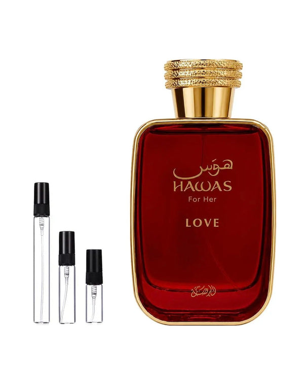 Rasasi Hawas Love For Her sample – decant in glazen sprayflesje (2, 5 of 10 ml)