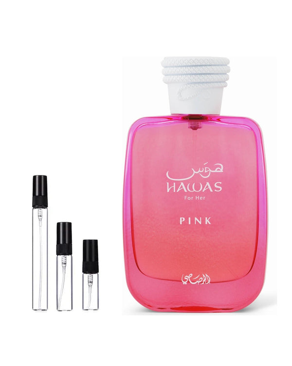 Rasasi Hawas Pink sample – decant in glazen sprayflesje (2, 5 of 10 ml)