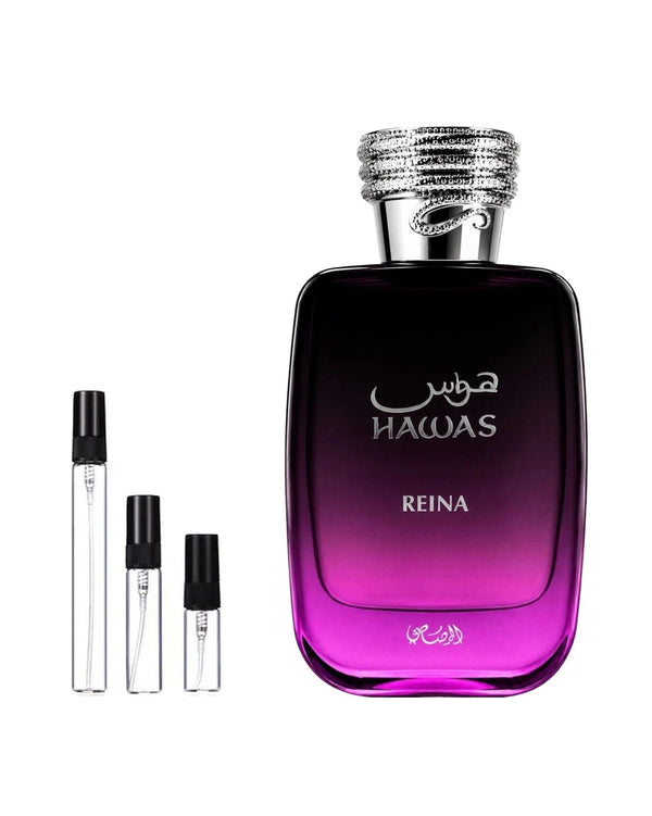 Rasasi Hawas Reina sample – decant in glazen sprayflesje (2, 5 of 10 ml)