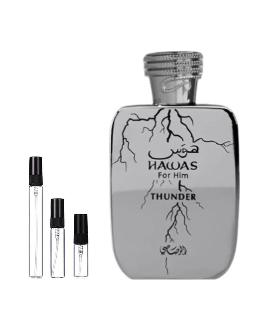Rasasi Hawas Thunder sample – decant in glazen sprayflesje (2, 5 of 10 ml)