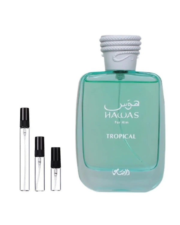 Rasasi Hawas Tropical sample – decant in glazen sprayflesje (2, 5 of 10 ml)