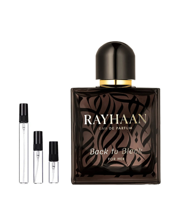 Rayhaan Back to Black sample – decant in glazen sprayflesje (2, 5 of 10 ml)