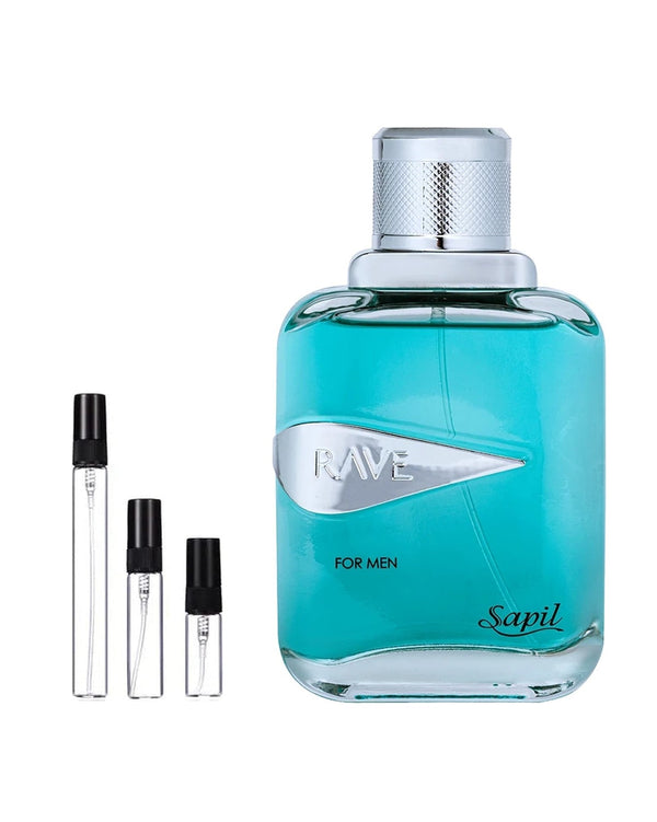 Sapil Rave For Men sample – decant in glazen sprayflesje (2, 5 of 10 ml)
