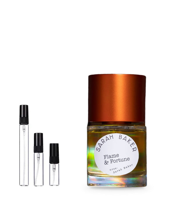 Sarah Baker Flame & Fortune sample – decant in glazen sprayflesje (2, 5 of 10 ml)