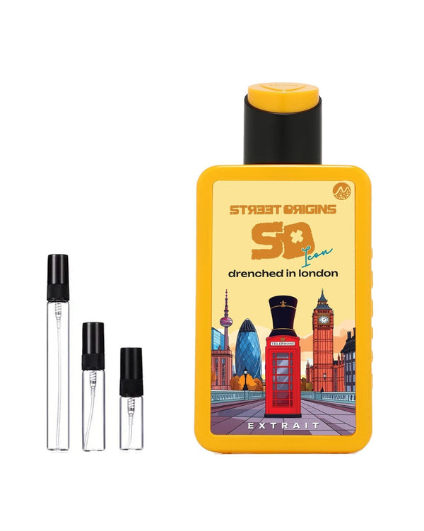 Street Origins Drenched In London sample – decant in glazen sprayflesje (2, 5 of 10 ml)