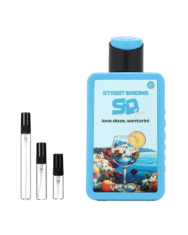Street Origins Love Daze, Santorini sample – decant in glazen sprayflesje (2, 5 of 10 ml)