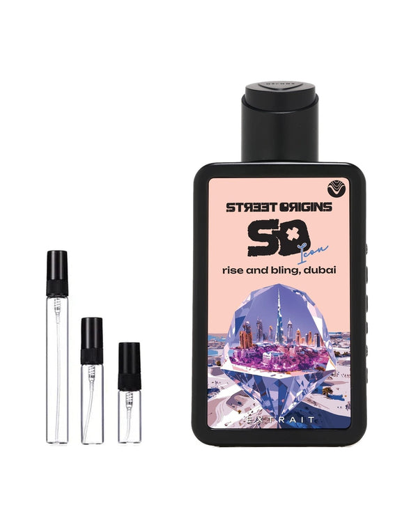 Street Origins Rise and Bling, Dubai sample – decant in glazen sprayflesje (2, 5 of 10 ml)