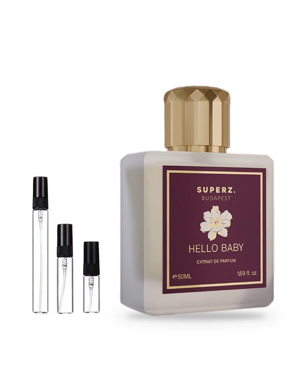 Superz. Hello Baby sample – decant in glazen sprayflesje (2, 5 of 10 ml)