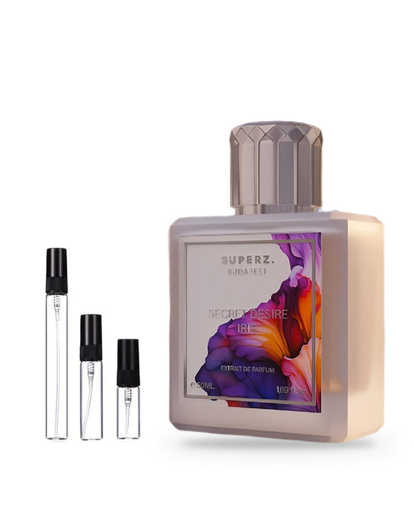 Superz. Secret Desire Iris sample – decant in glazen sprayflesje (2, 5 of 10 ml)
