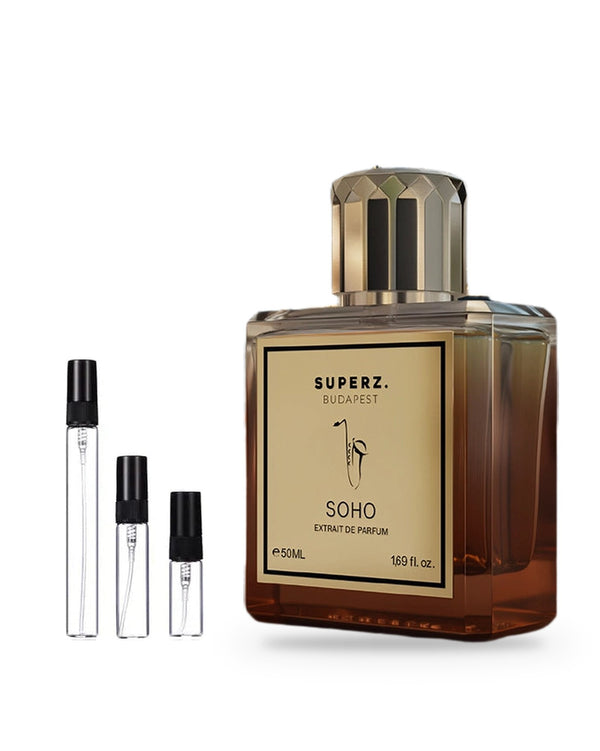 Superz. Soho sample – decant in glazen sprayflesje (2, 5 of 10 ml)