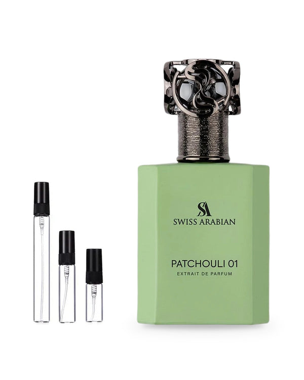 Swiss Arabian Patchouli 01 sample – decant in glazen sprayflesje (2, 5 of 10 ml)