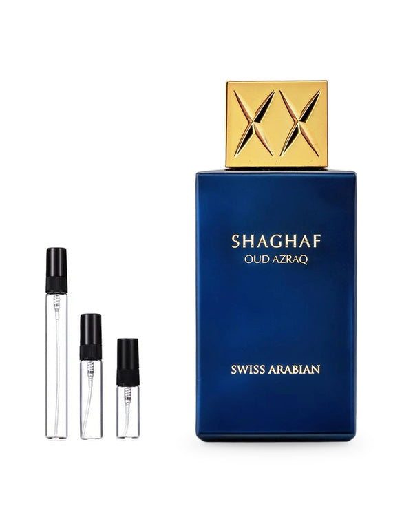 Swiss Arabian Shaghaf Oud Azraq sample – decant in glazen sprayflesje (2, 5 of 10 ml)